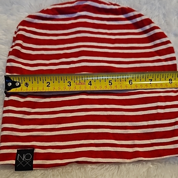 Red and White Striped Kids Beanie - Picture 2 of 3